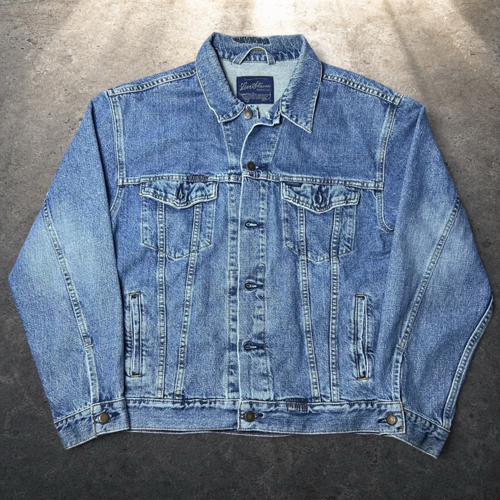 Levi Strauss Signature Denim Trucker Jacket Blue Medium Wash XL Skater Retro
